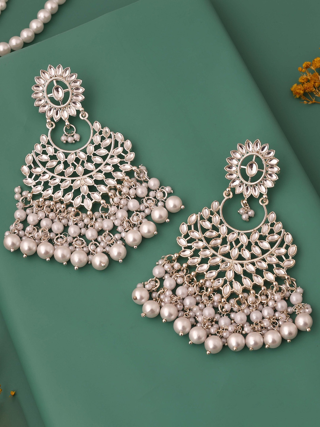 

Lyriss Gold-Plated Artificial Beaded Contemporary Shaped Jhumkas