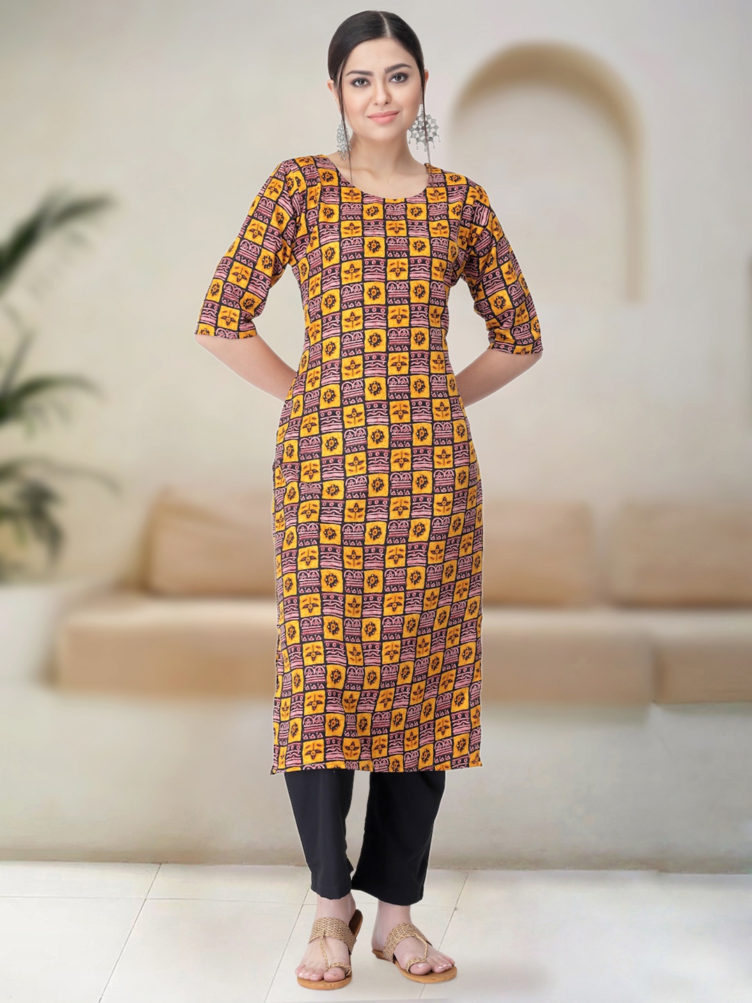 

Moda Rapido Printed Straight Kurta with Trouser, Yellow