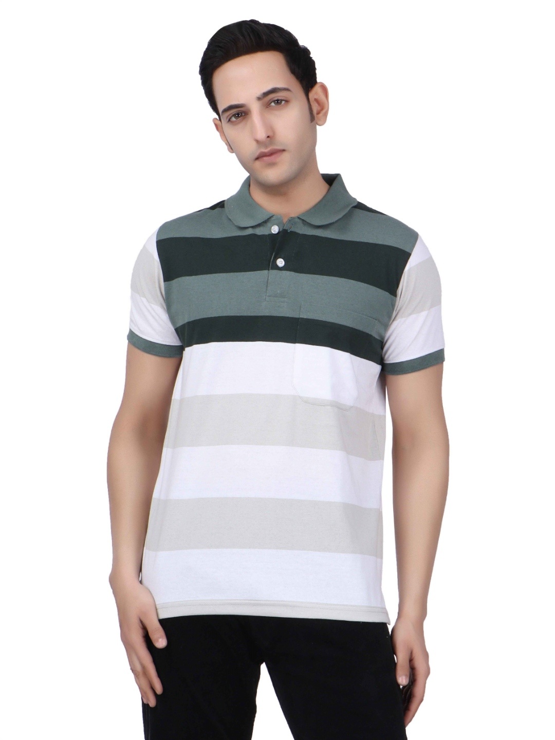 

ARMENOR Men Striped High Neck Applique T-shirt, Multi