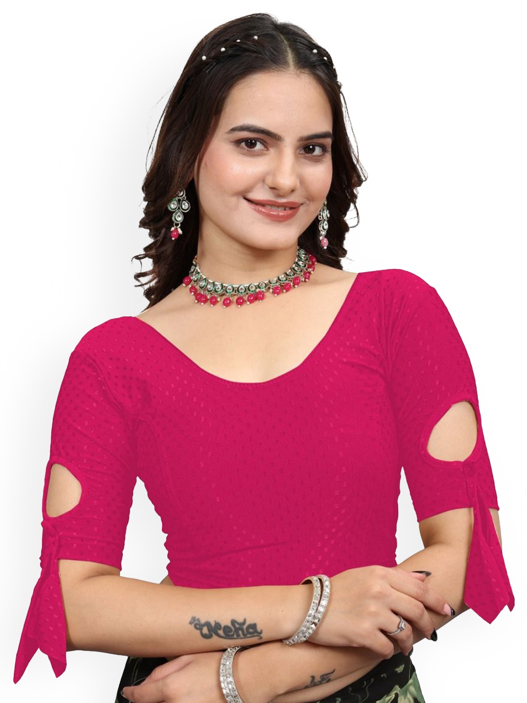 

SS Sanket Synthetics Self Design Stretchable Blouse, Magenta