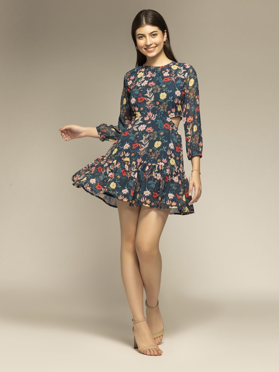 

CORSICA Floral Print Georgette A-Line Dress, Blue