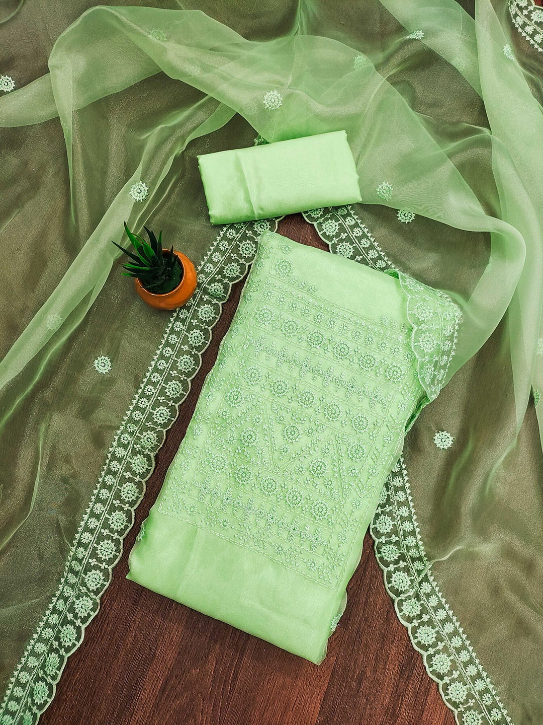 

SAINOOR Floal Embroidered Organza Unstitched Dress Material, Green
