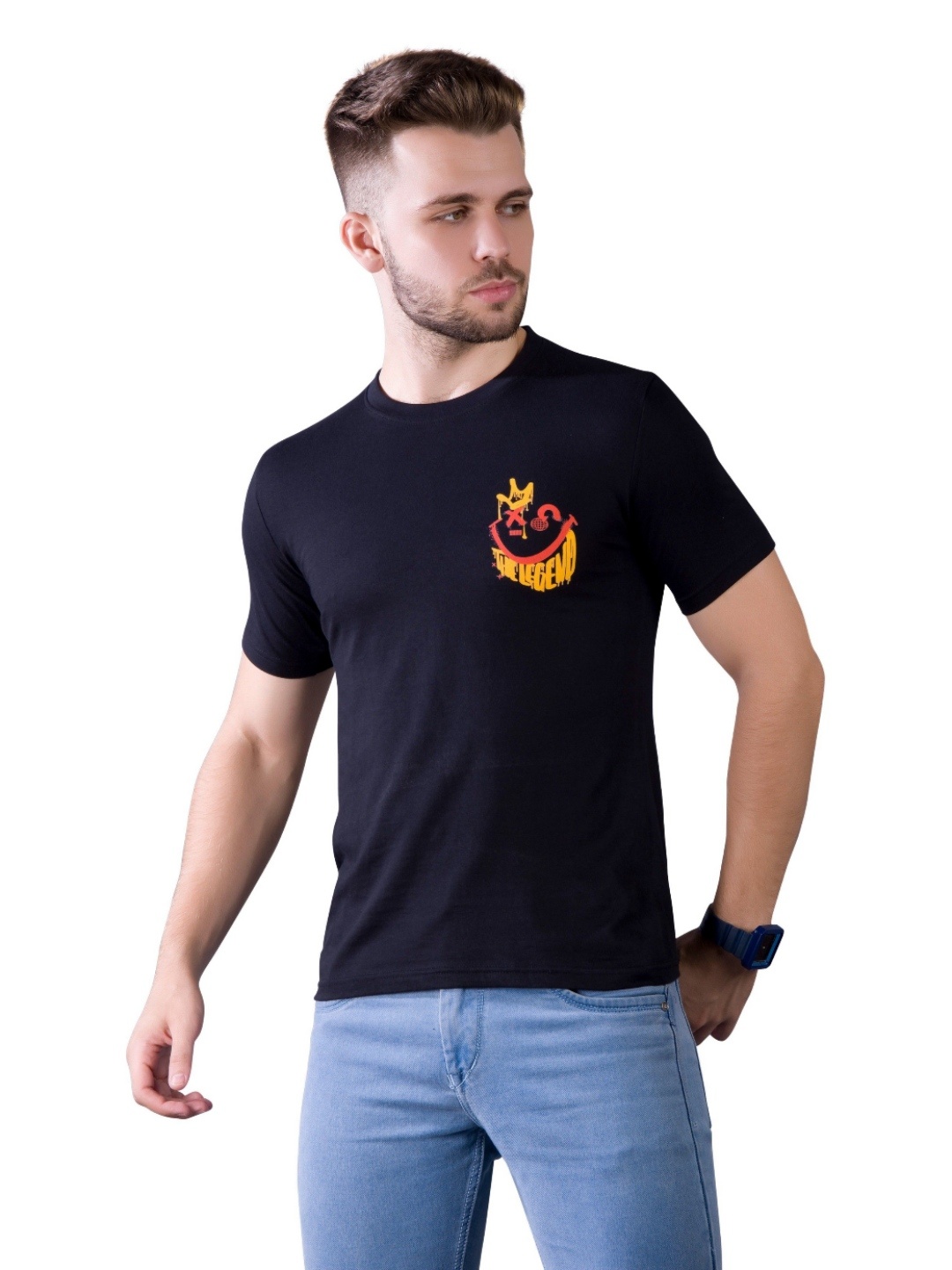 

Quco Men Graphic Printed Biowashed Round Neck Cotton Tshirt, Black