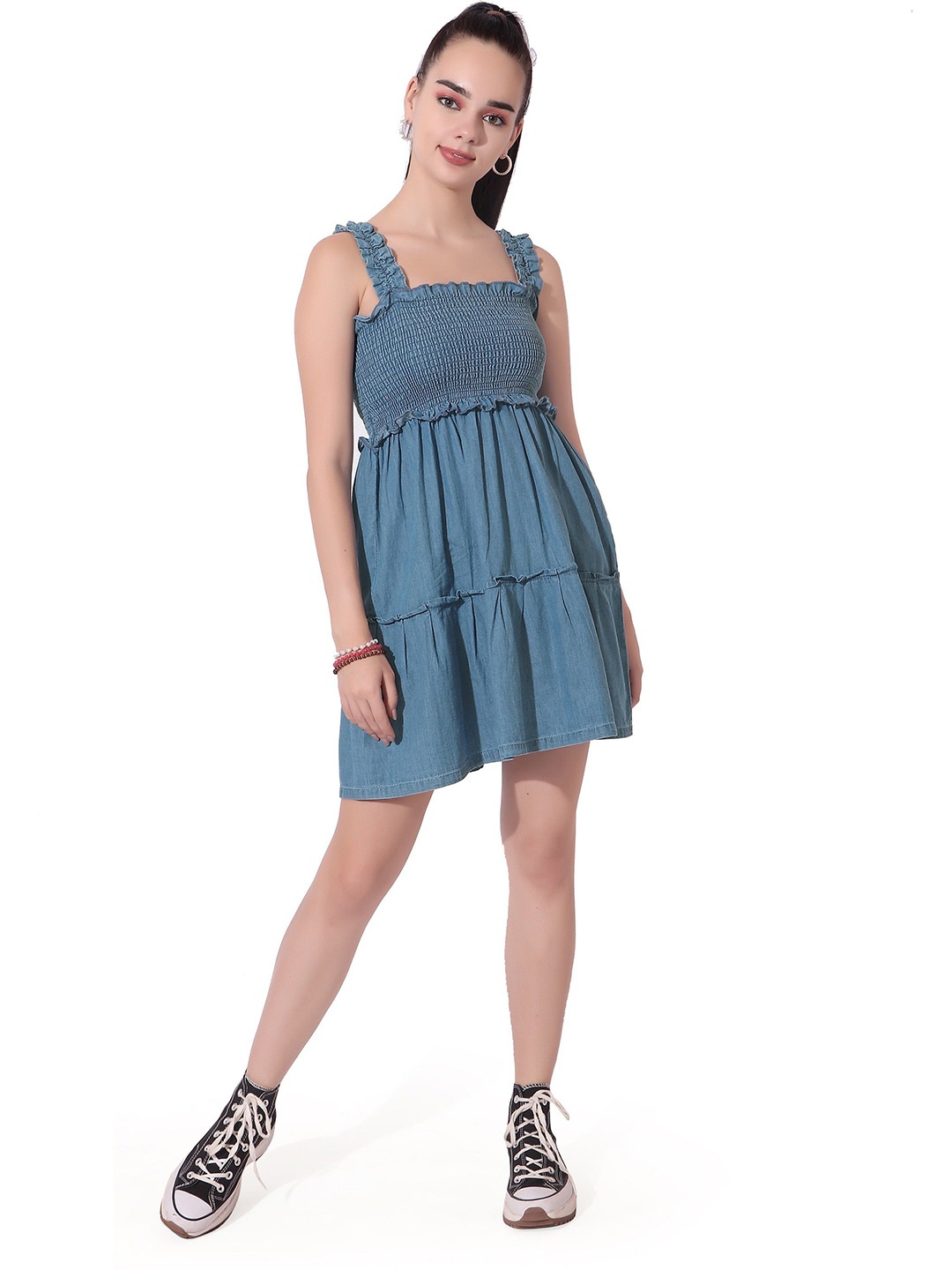 

CEFALU Denim Fit & Flare Dress, Blue