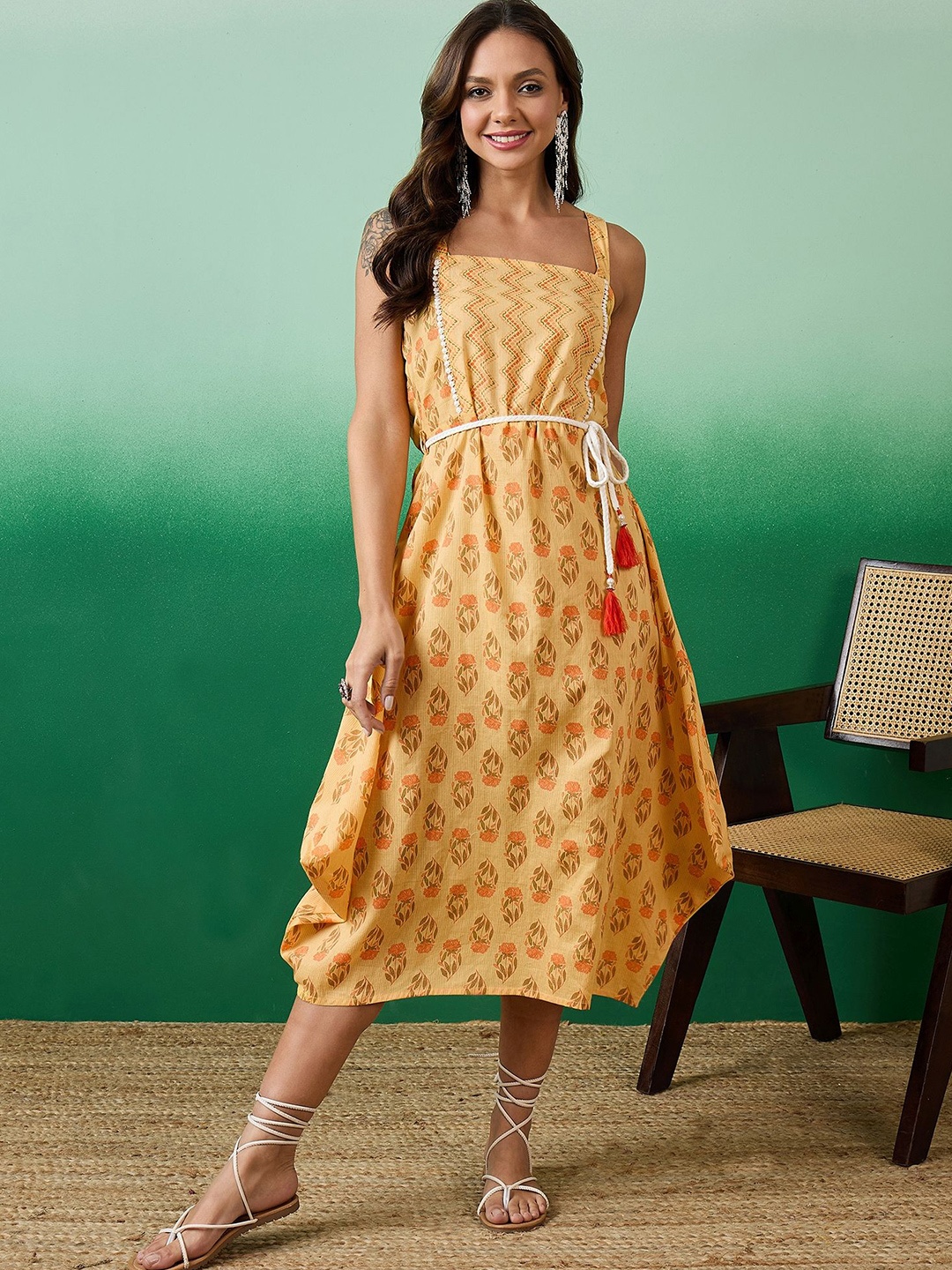 

all about you Floral Print A-Line Midi Dress, Yellow