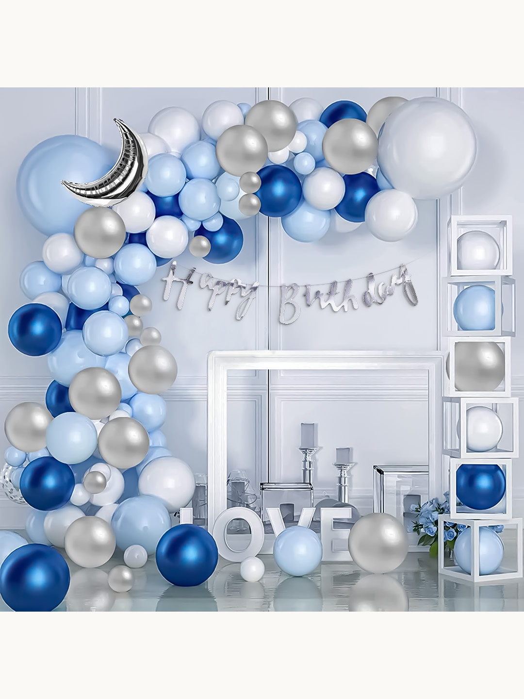 

Special You 64-pcs Blue & White Happy Birthday Banner with Balloons Decor