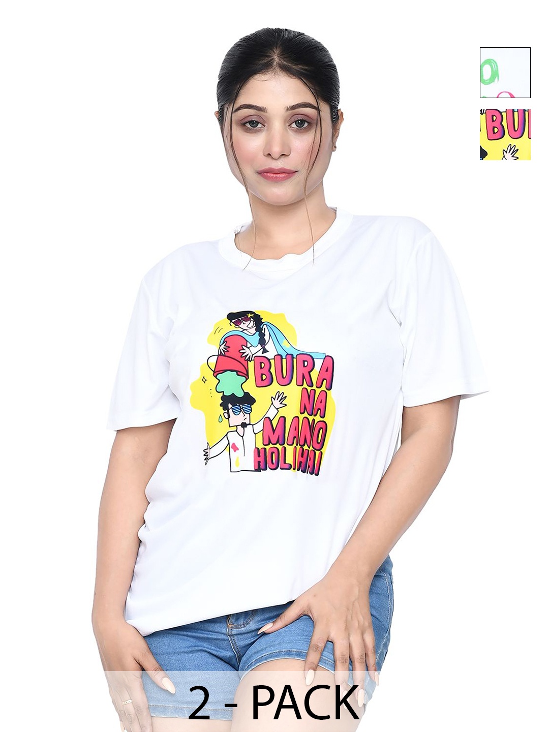 

RAPL Women 2 Printed Applique T-shirt, White