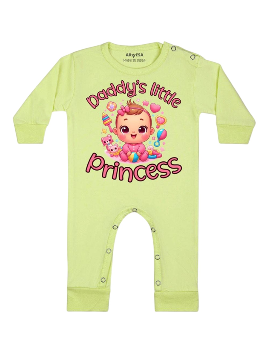 

Arvesa Kids Daddy Little Princess Printed Baby Romper, Yellow