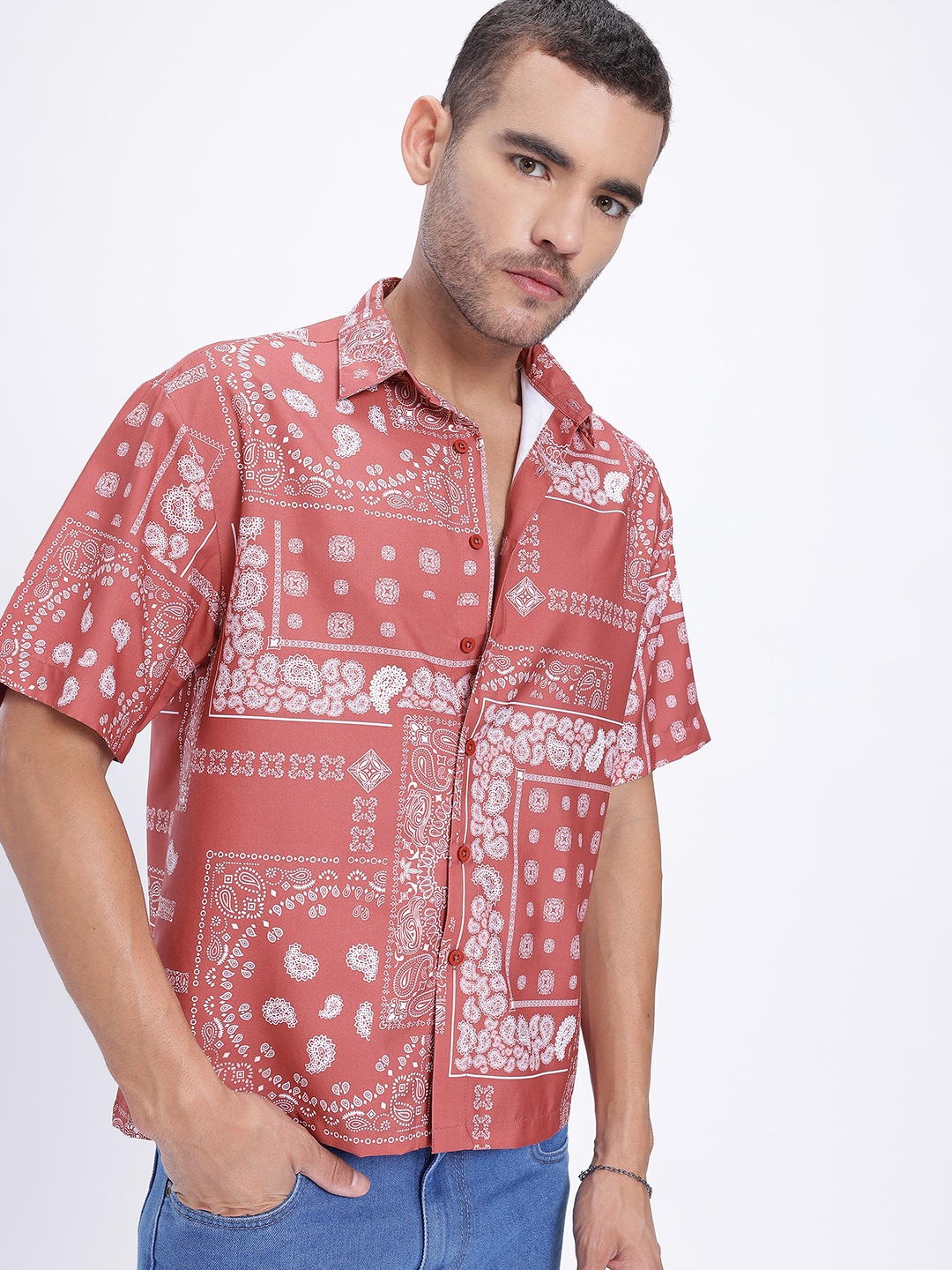 

glitchez Whimsical Wear Printed Relaxed Fit Shirt, Rust