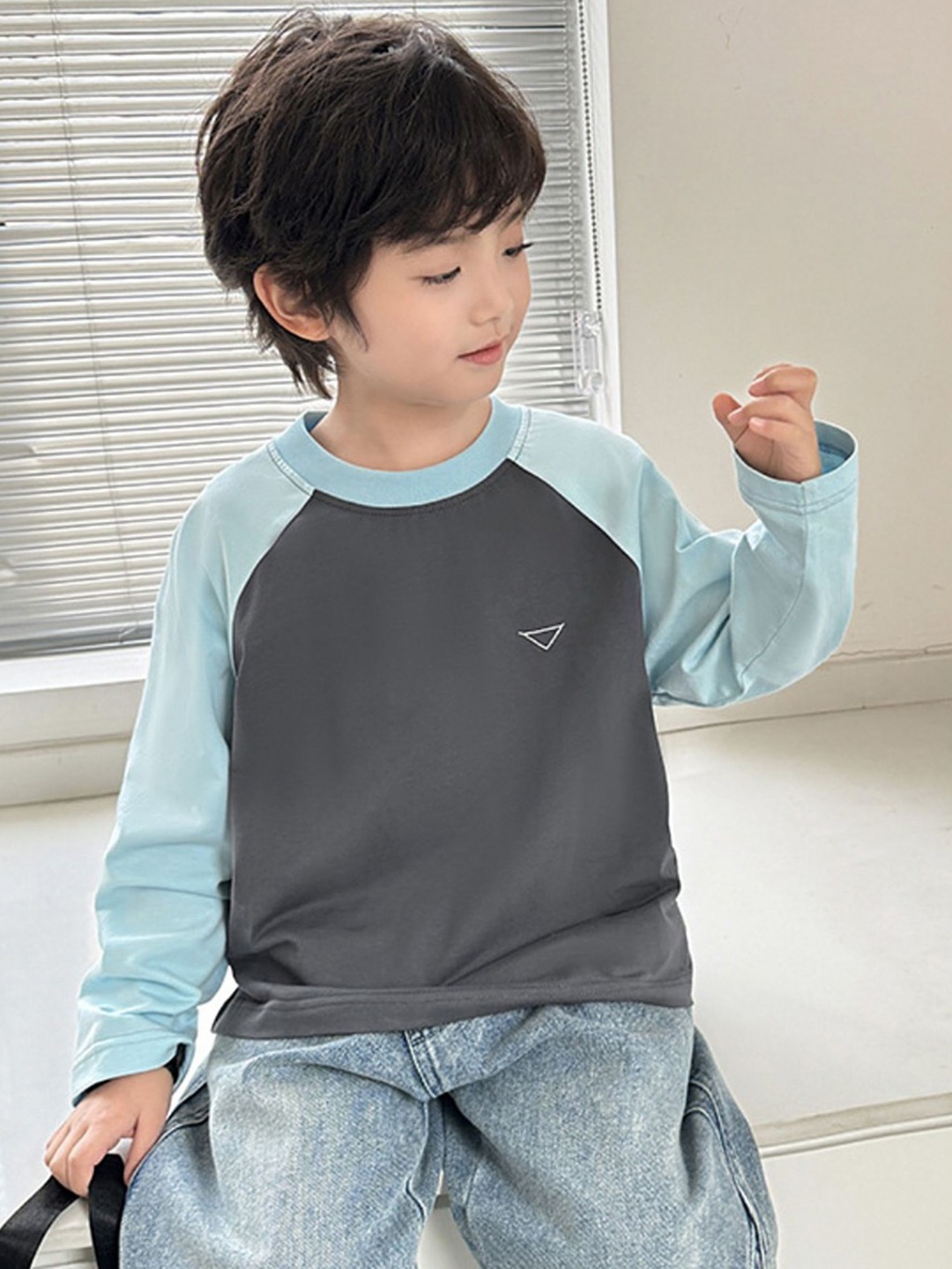 

LULU & SKY Boys Colourblocked Round Neck Cotton Relaxed Fit T-shirt, Grey