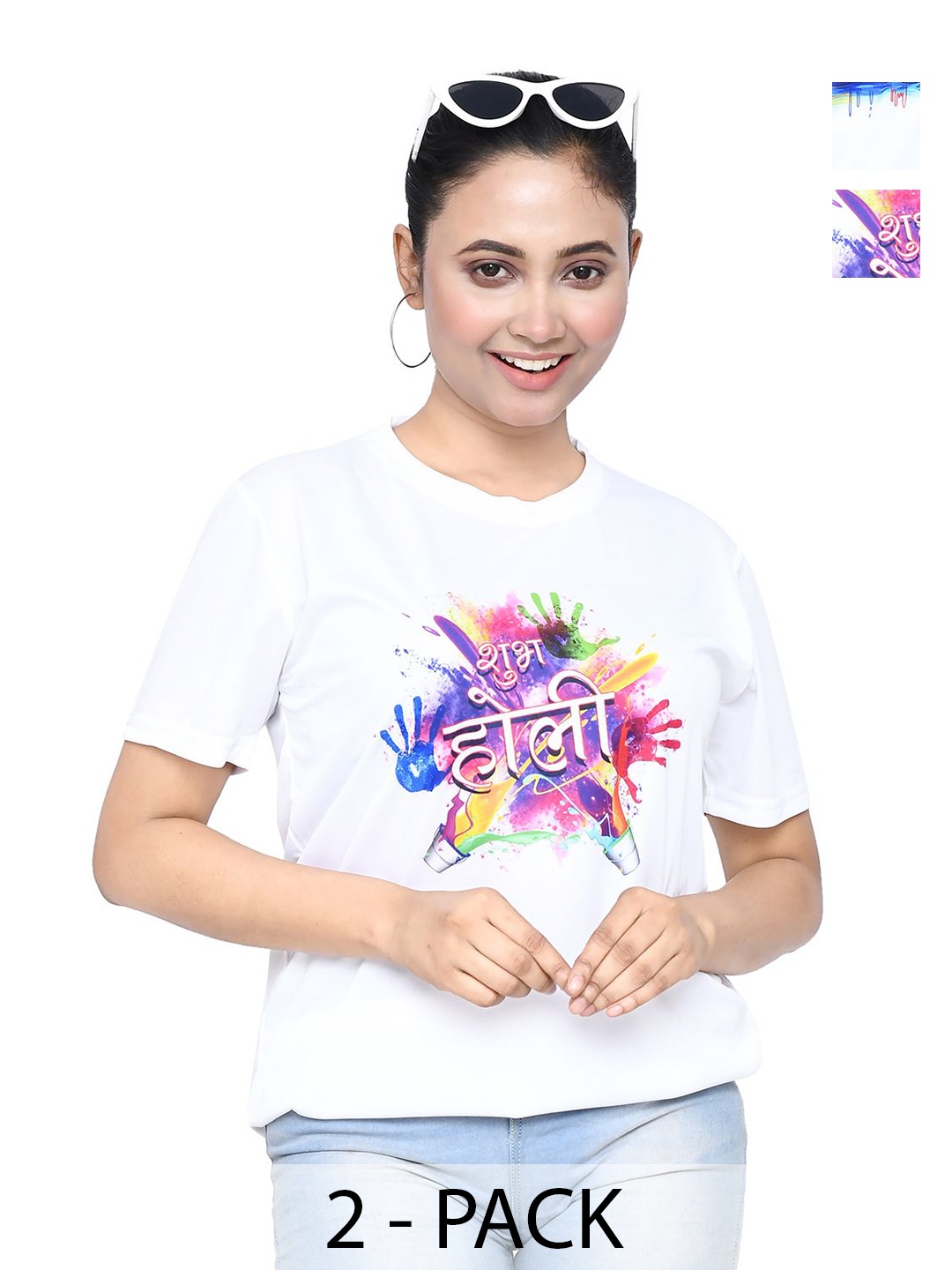 

RAPL Women 2 Printed Applique T-shirt, White