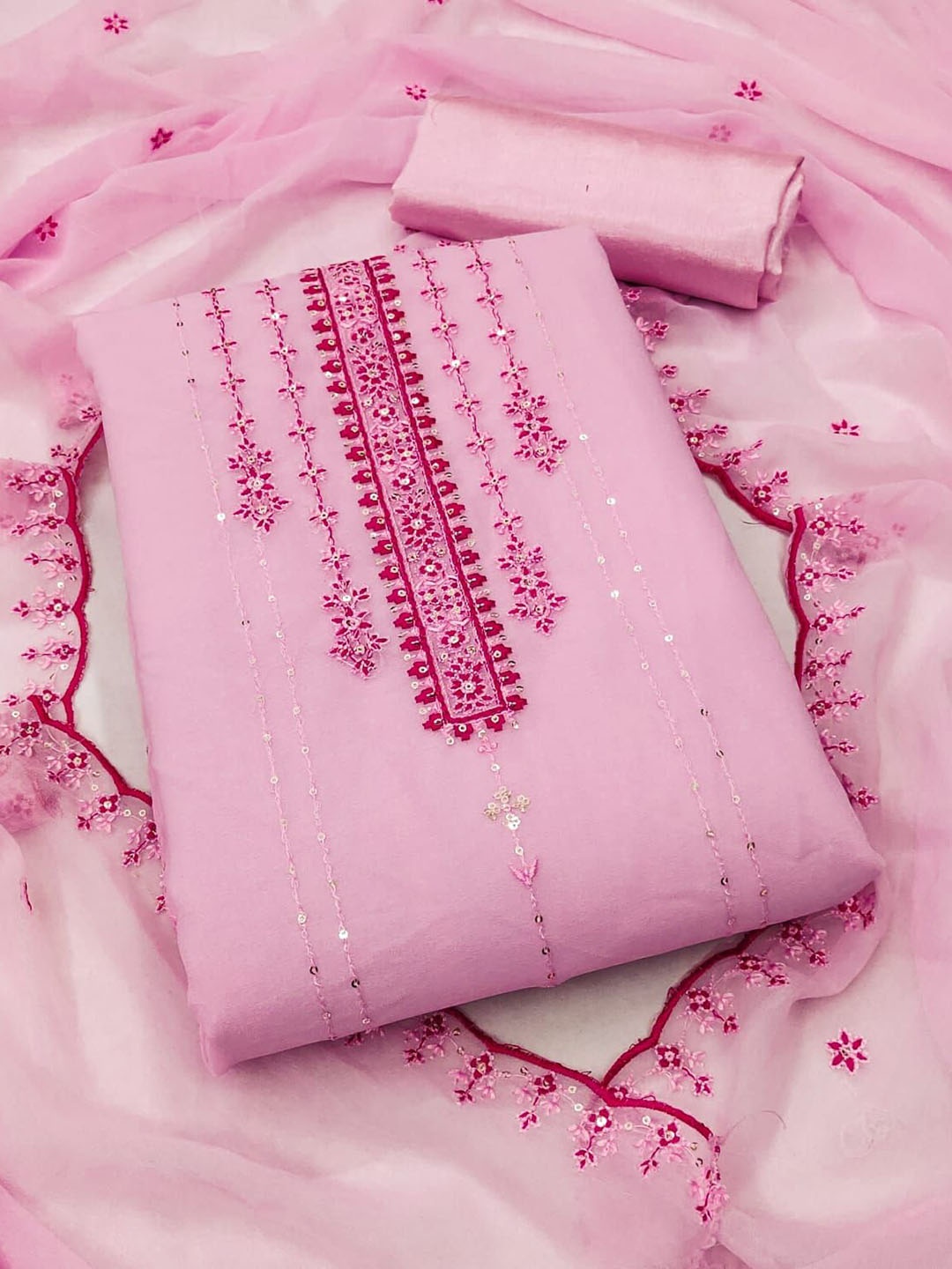 

Rangtulika Sequinned Embroidered Unstitched Dress Material, Pink