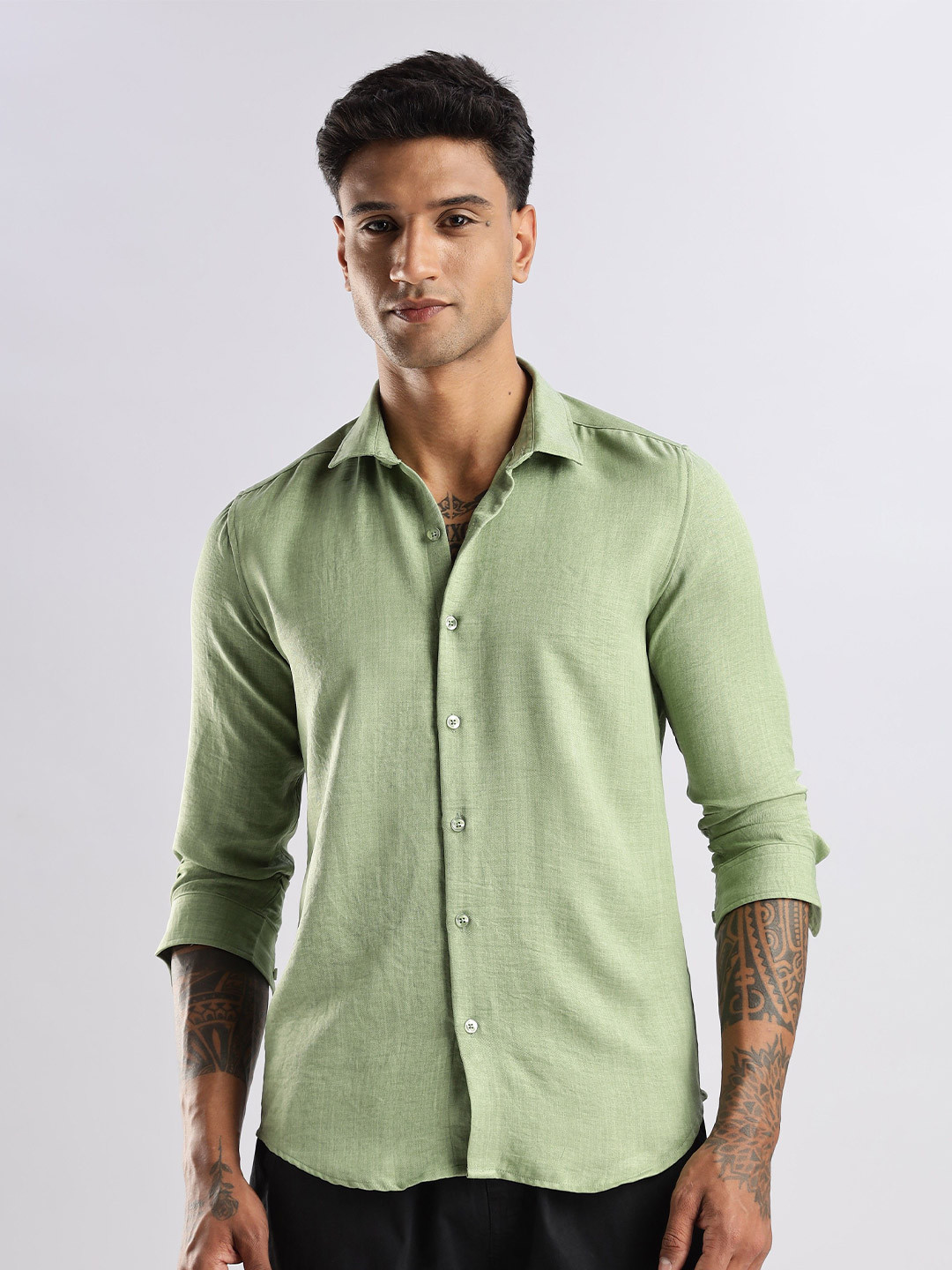 

THE BEETEL HOUSE Men Air Linen Like Regular Slim Fit Casual Shirt, Green