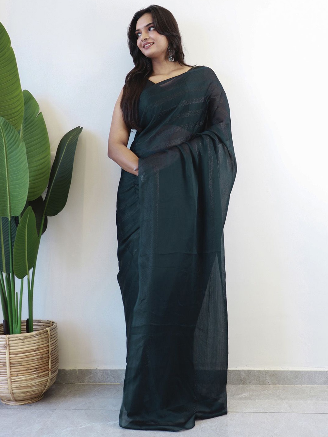 

Anouk Rustic Striped Poly Georgette Saree, Teal