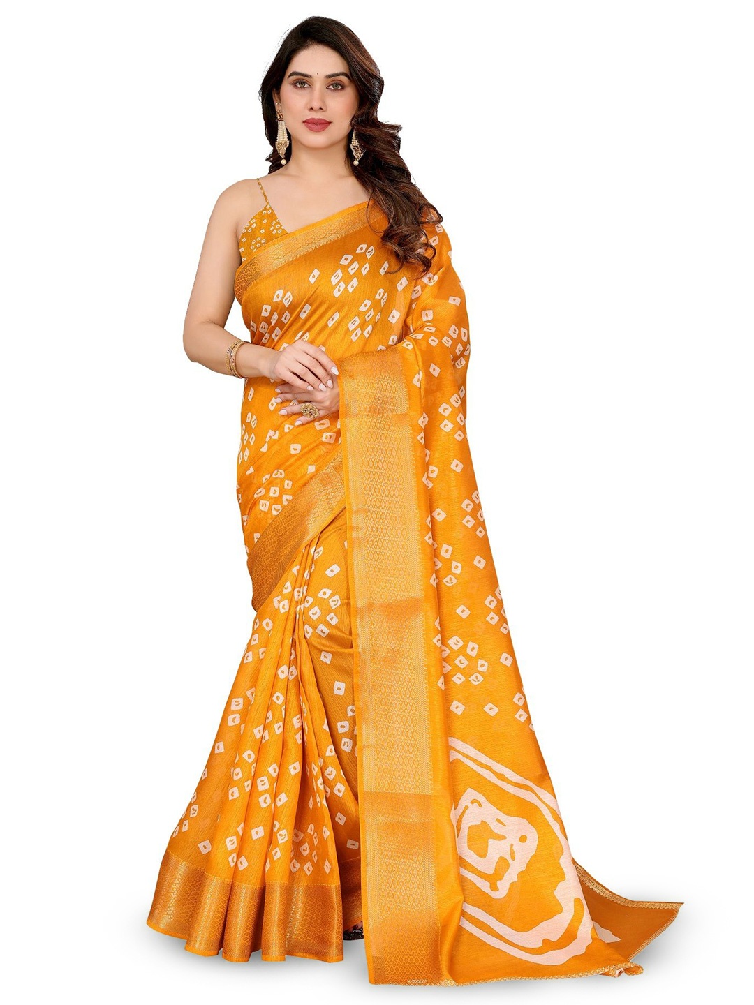 

Moda Rapido Bandhani Zari Saree, Mustard