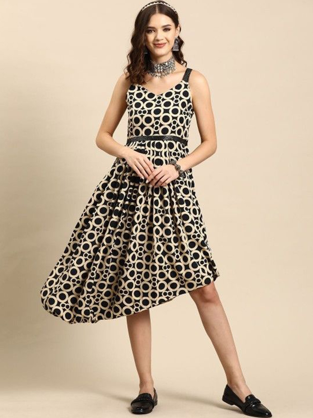 

all about you Polka Dot Print Fit & Flare Dress, Black