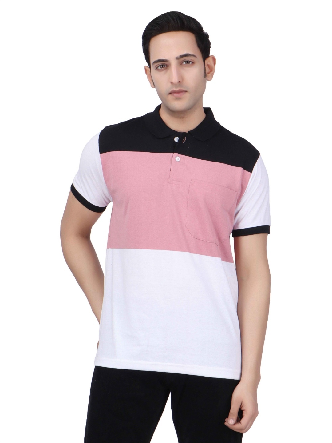 

ARMENOR Men Colourblocked Polo Collar Pockets T-shirt, Multi