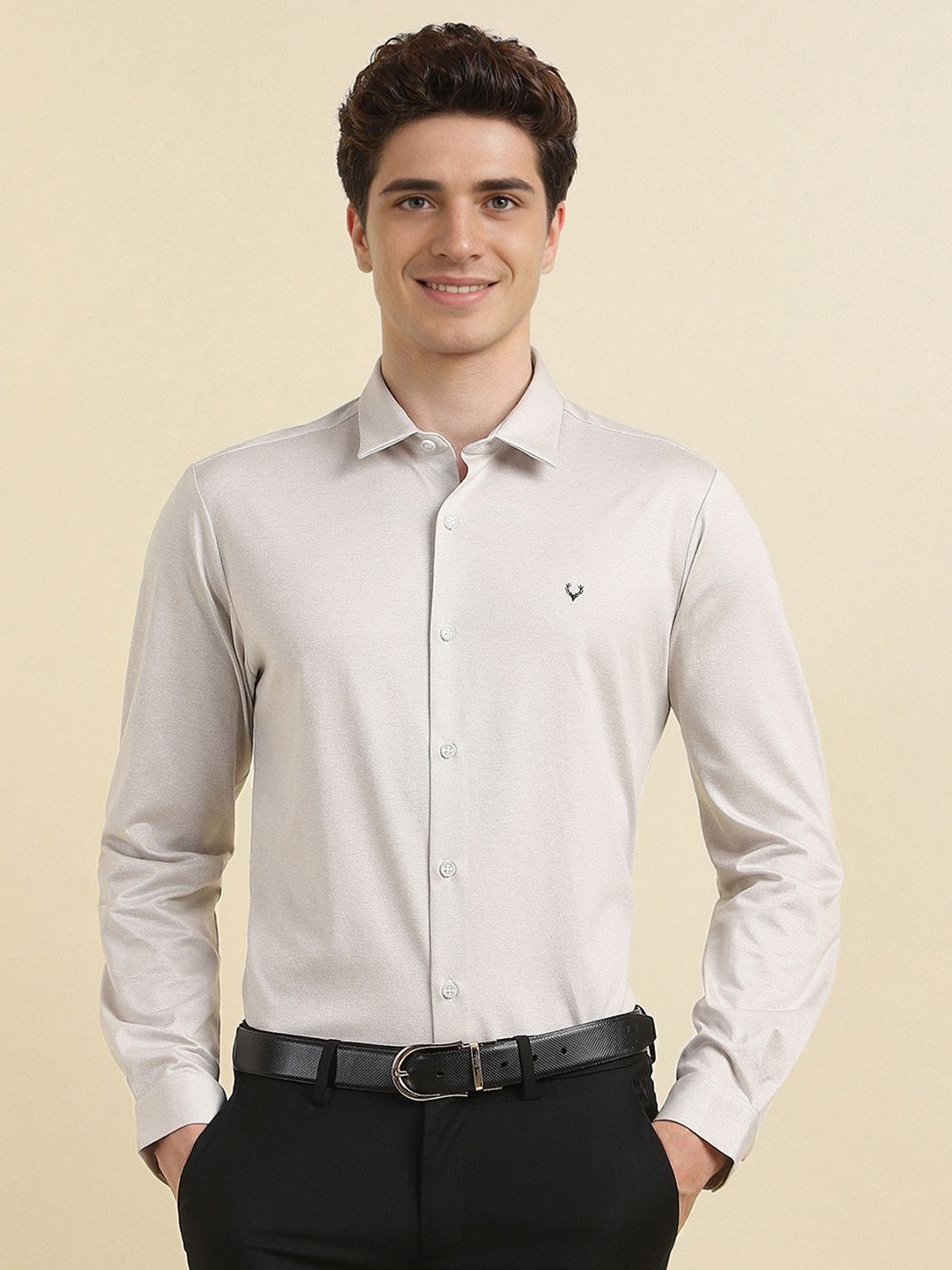 

Allen Solly Men Slim Fit Opaque Printed Formal Shirt, Grey