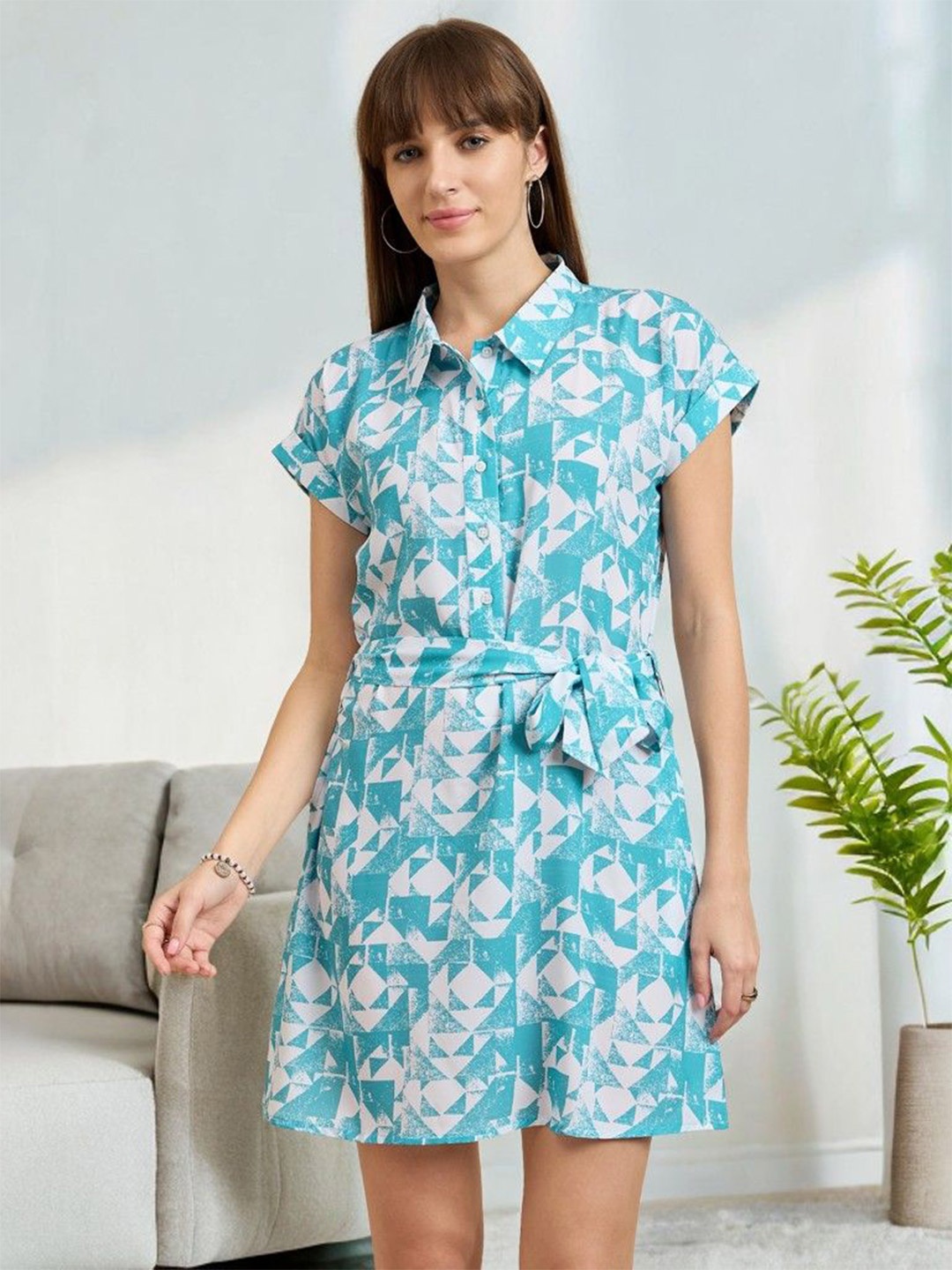 

DressBerry Print Crepe A-Line Mini Dress, Blue