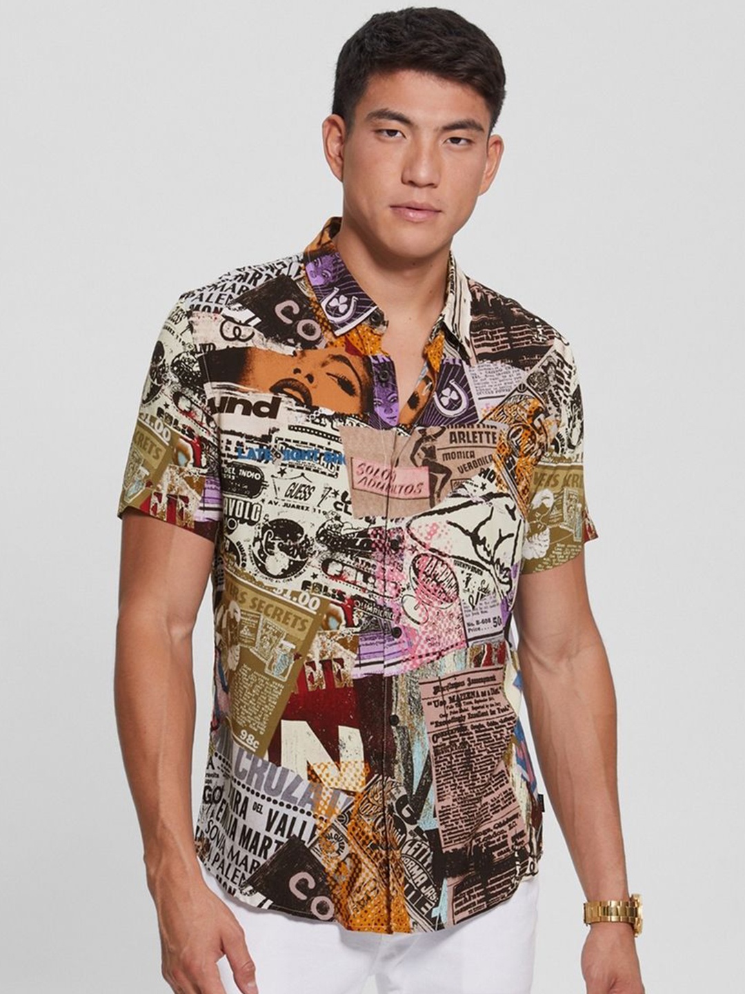 

GUESS Men Slim Fit Opaque Printed Casual Shirt, Multi