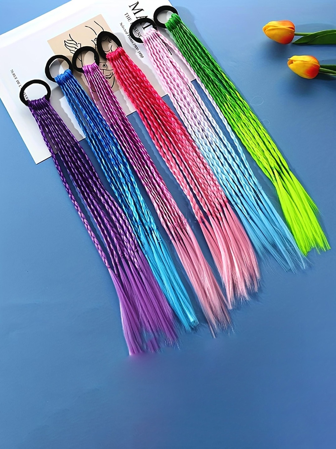 

LYTIX Set Of 6 Clip In Straight Colorful Braided Ponytail- Multicolor- 18 Inch, Assorted