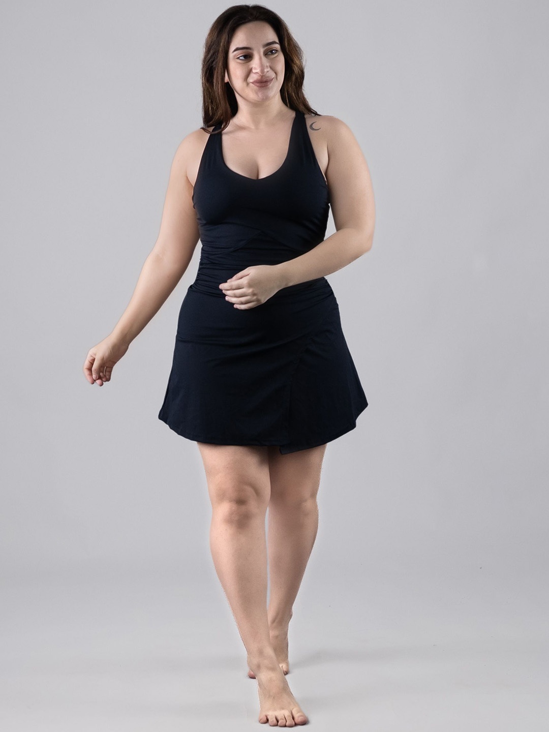

Keepfit Round Neck Swimwear With Attached Shorts, Black