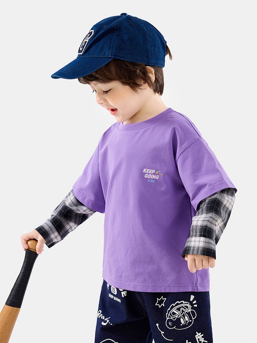 

LULU & SKY Boys Graphic Printed Round Neck Cotton Relaxed Fit T-shirt, Purple