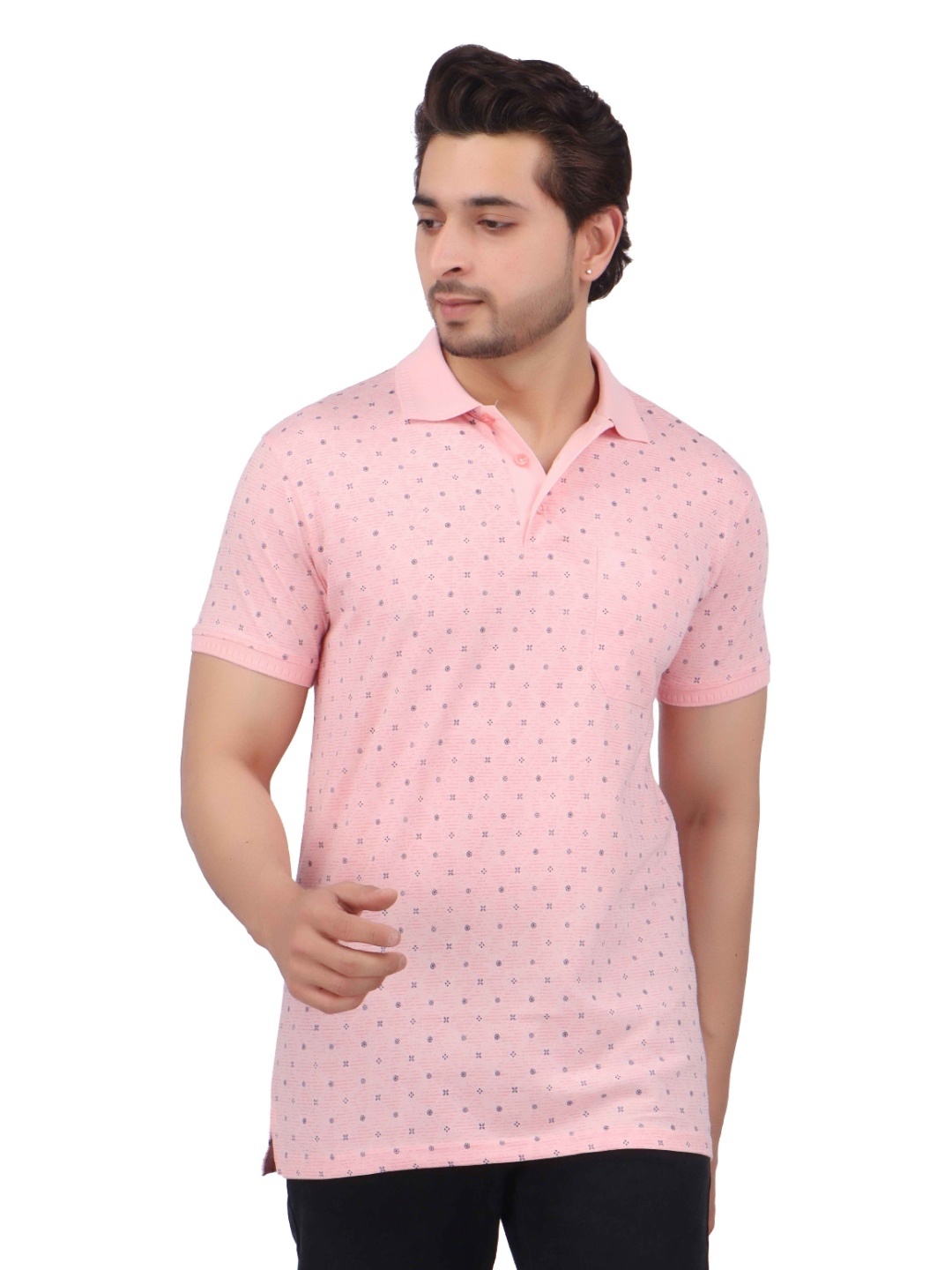 

ARMENOR Men Polo Collar Pockets T-shirt, Pink