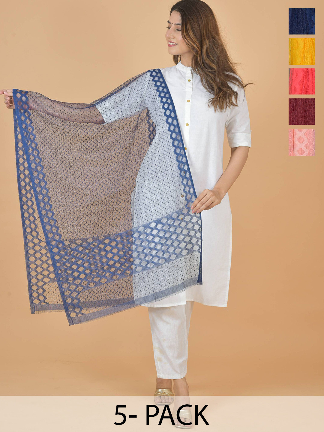 

LA FEMINAE Selection Of 5 Geometric Woven Design Dupatta, Yellow