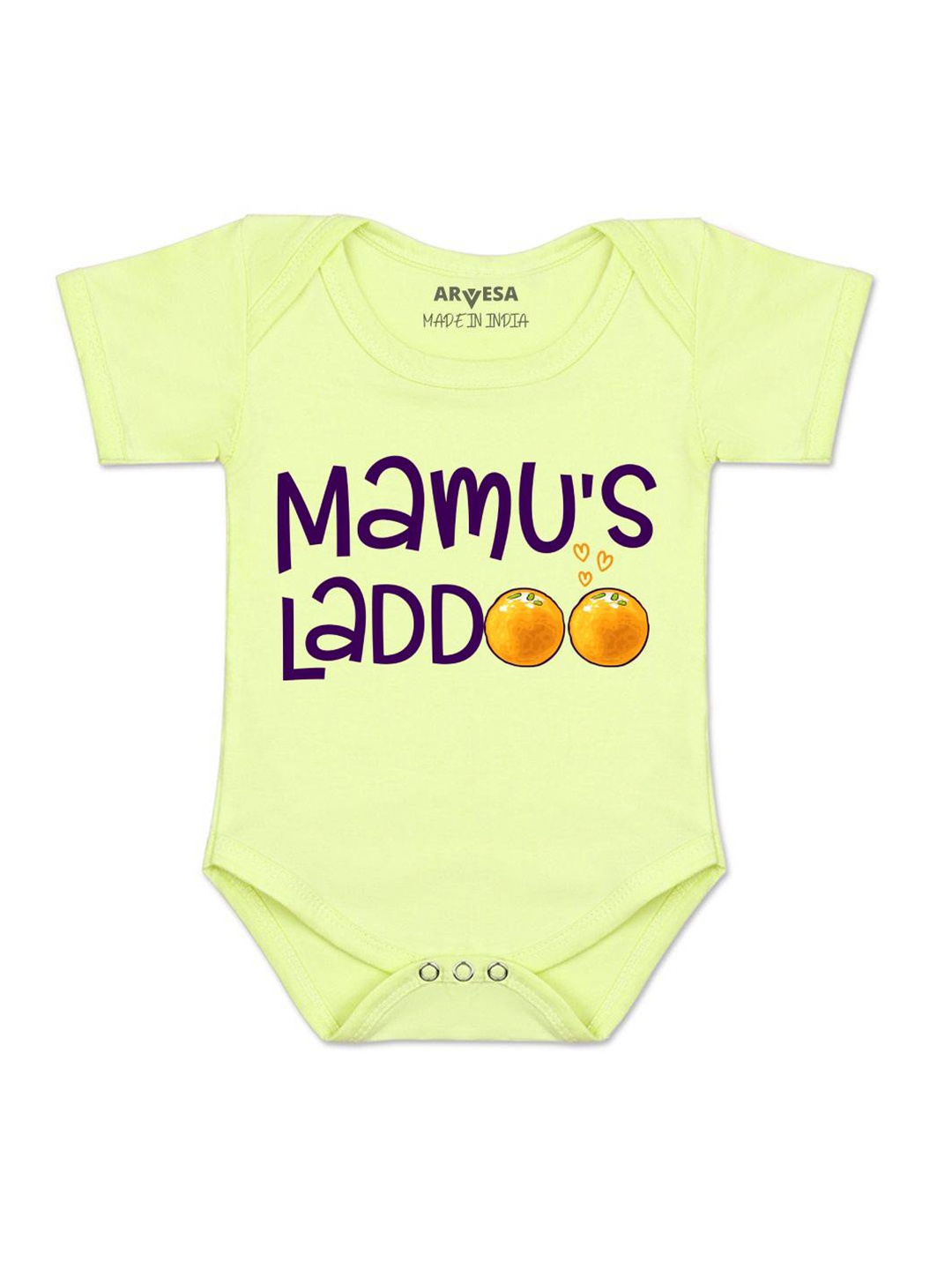 

Arvesa Mamu Laddoo Printed Romper, Yellow