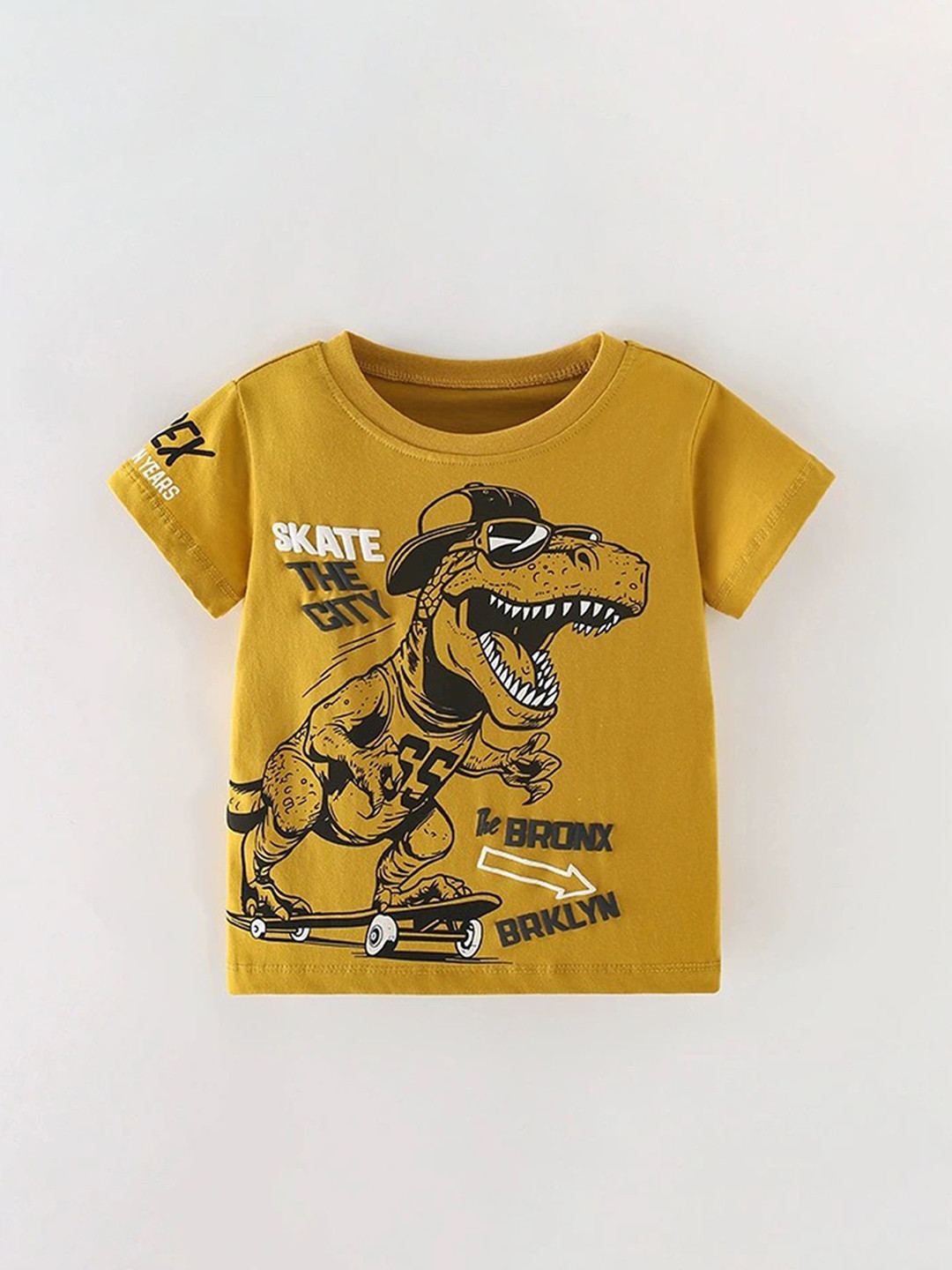 

LULU & SKY Boys Graphic Printed Round Neck Cotton T-shirt, Yellow