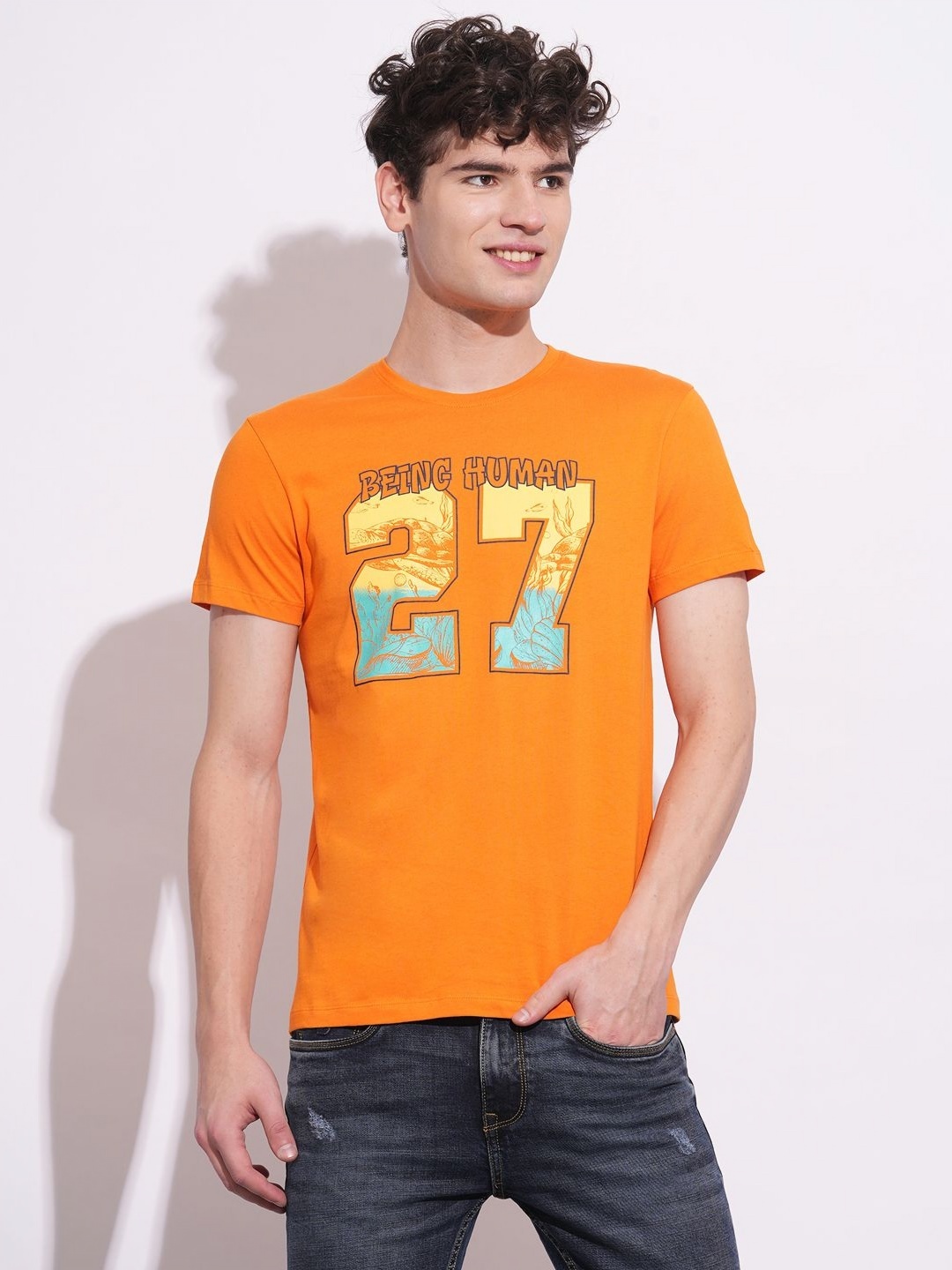 

Being Human Men Typography Printed Round Neck Cotton T-shirt, Orange