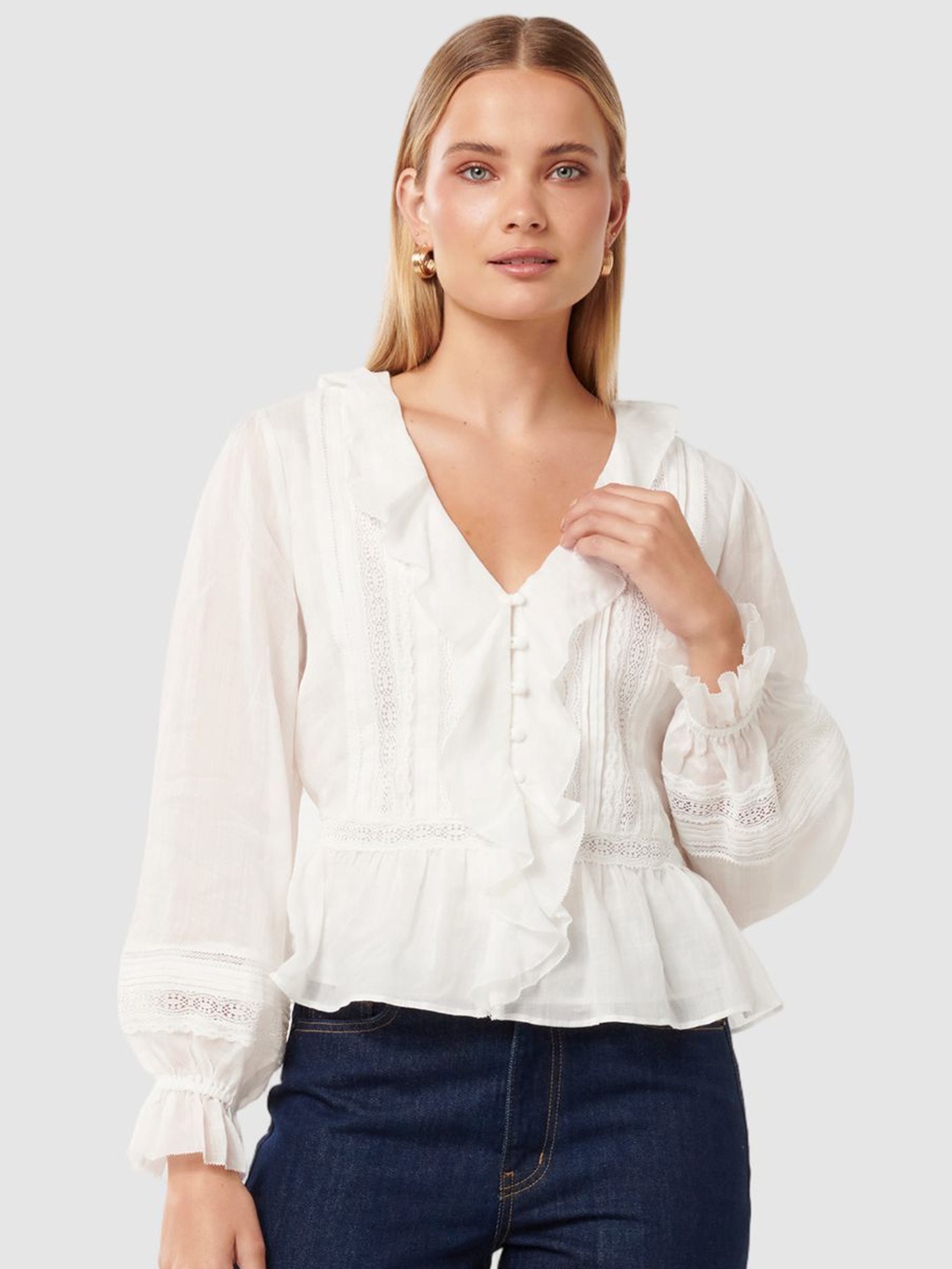 

Forever New Bishop Sleeves Blouson Top, White