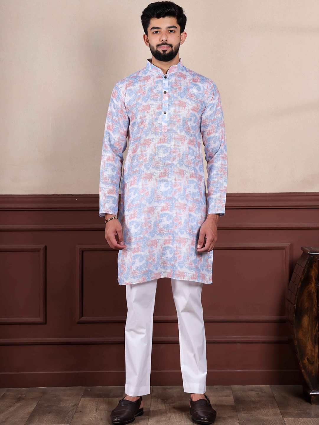

Koshin Abstract Printed Linen Straight Kurta with Pyjamas, Lavender