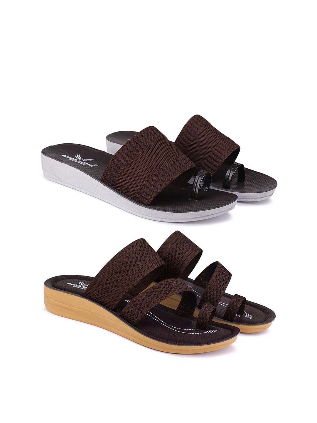 

BERSACHE Women Pack Of 2 Open Toe Flats, Brown