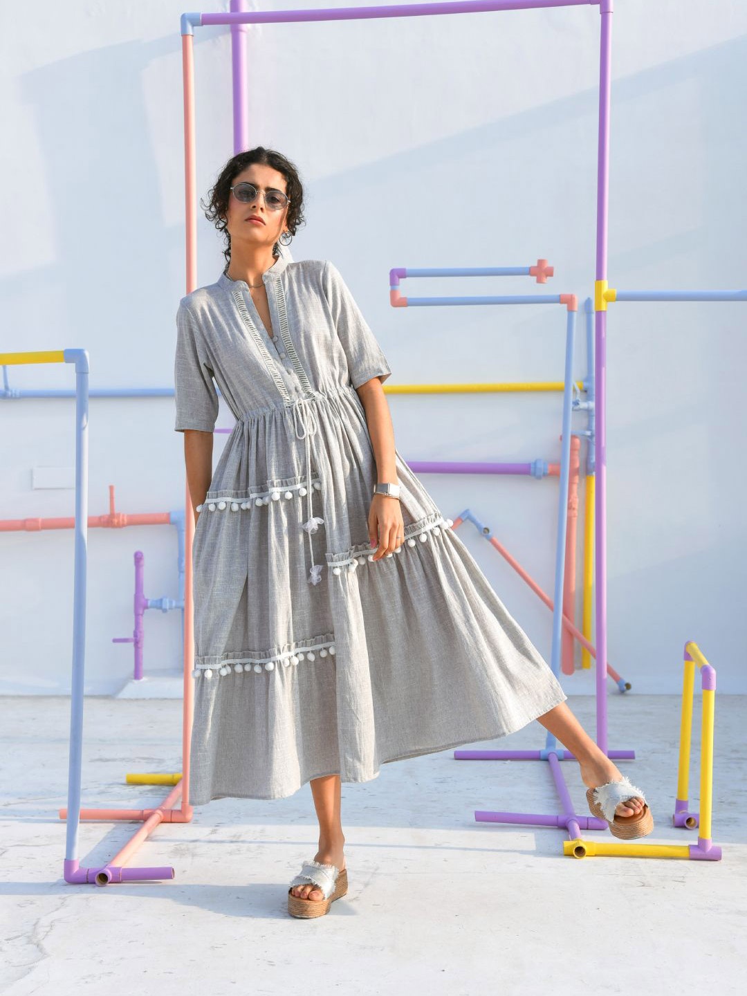 

Gulaal Fit & Flare Maxi Dress, Grey