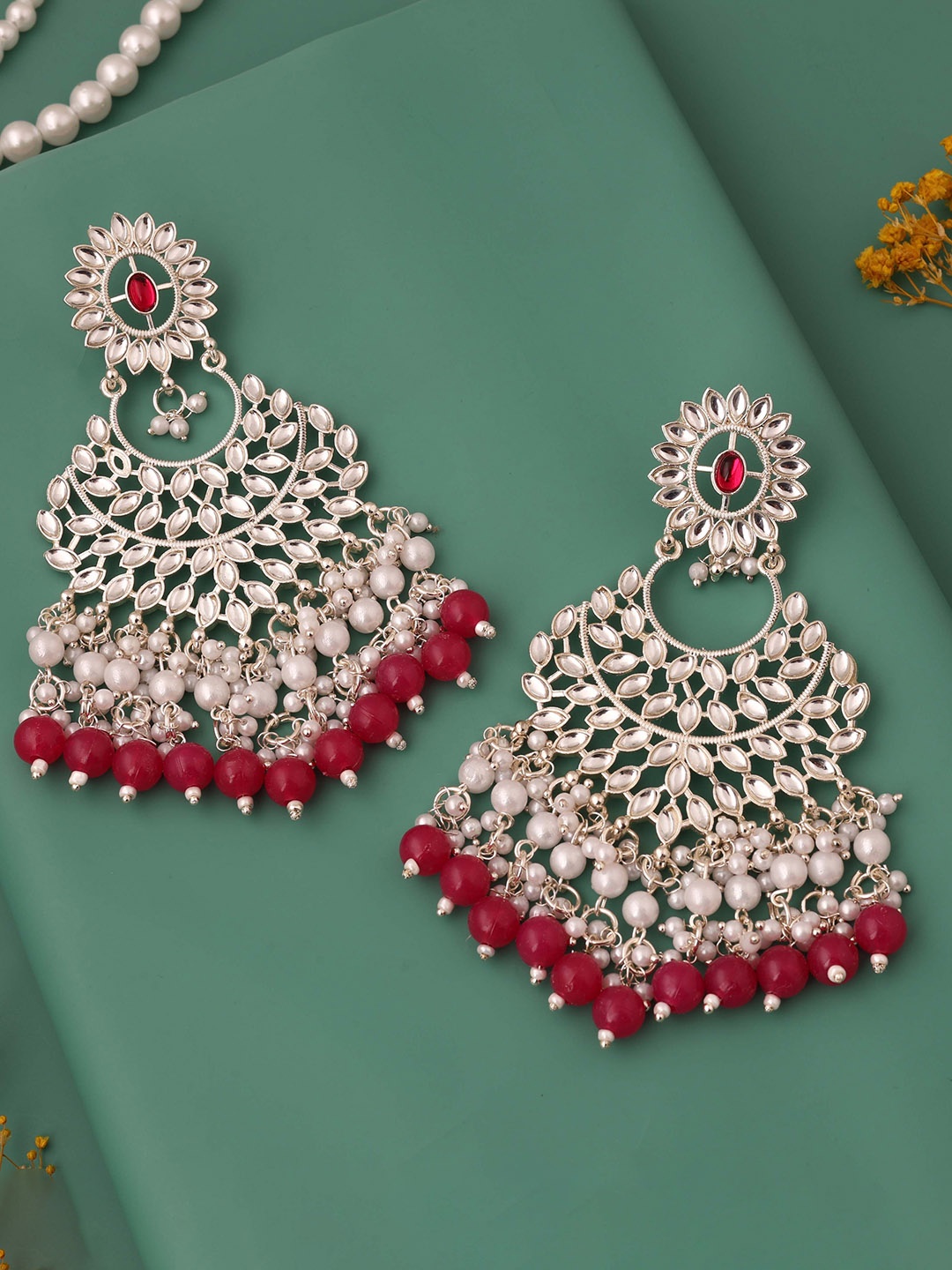

Anouk Gold-Plated Artificial Stones And Beaded Classic Shaped Jhumkas