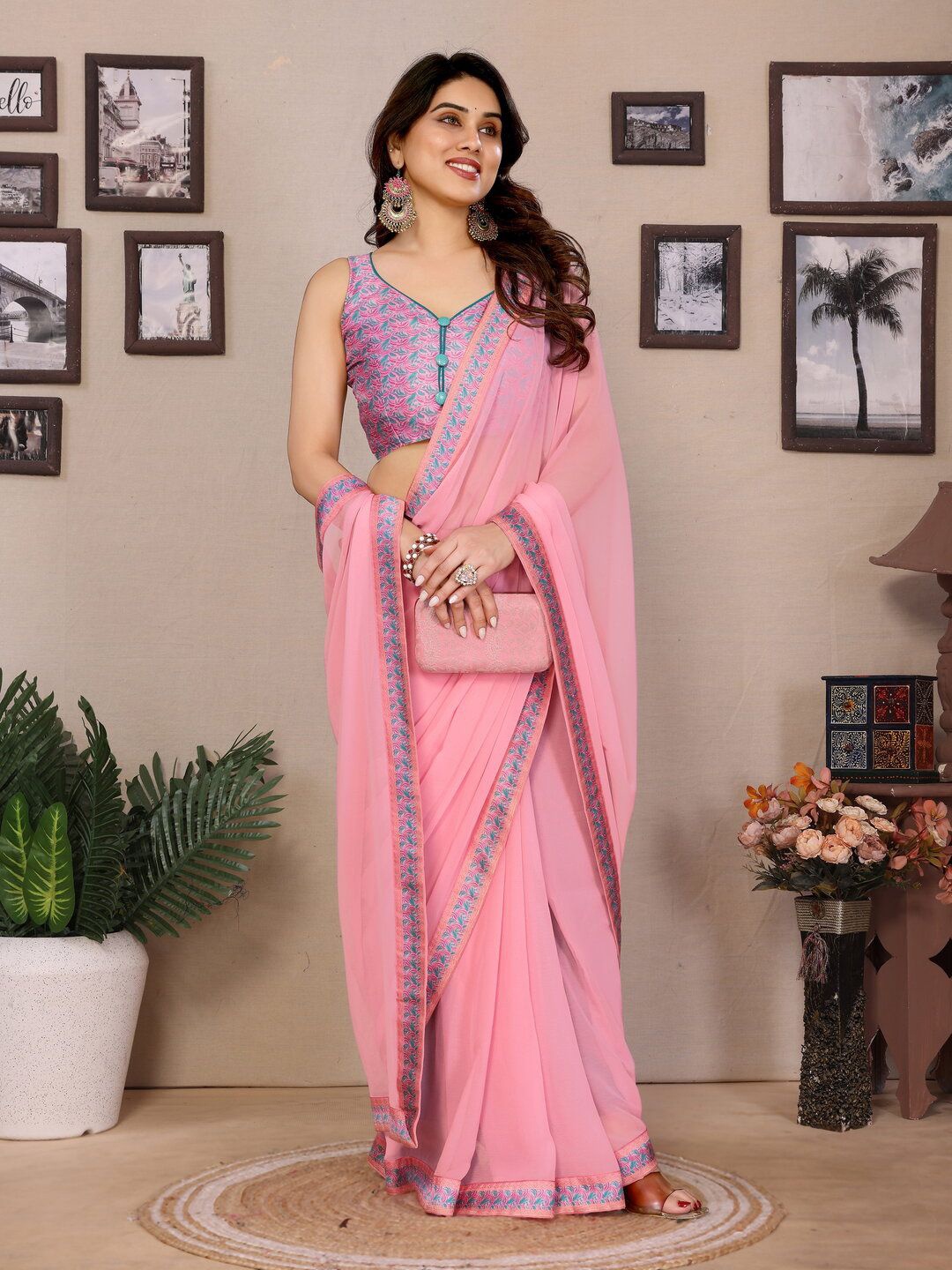 

PEORA'S CLOSET Zari Pure Georgette Saree, Peach