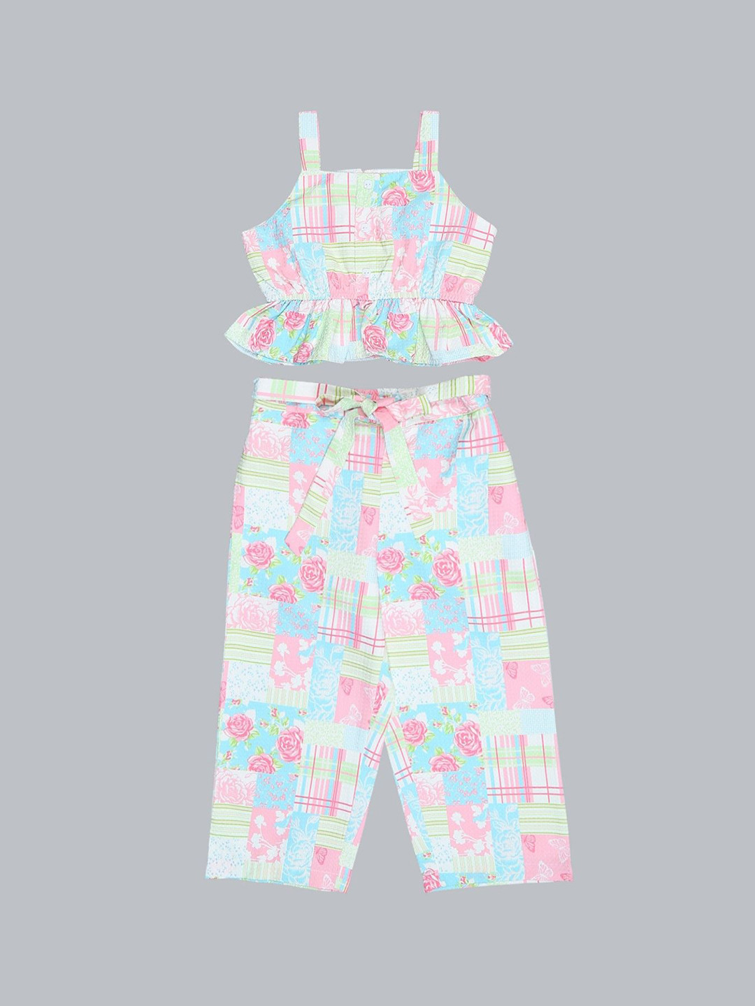 

Doodle Girls Abstract Printed Shoulder Straps Top With Trouser, Pink