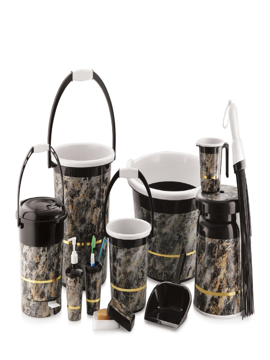 

NABHYA Black And Gold-toned 11 Pieces Printed Bathroom Accessories Set