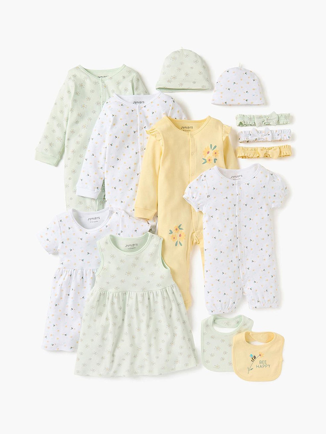

Juniors by Babyshop Girls Pack of 2 Cotton Rompers, Yellow