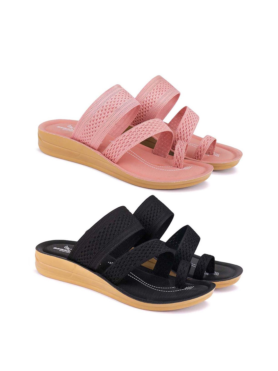 

BERSACHE Women Set Of 2 One Toe Flats, Pink