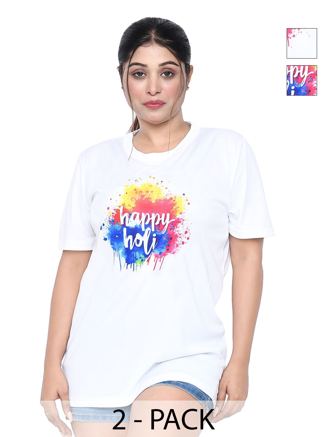 

RAPL Women 2 Printed Applique T-shirt, White