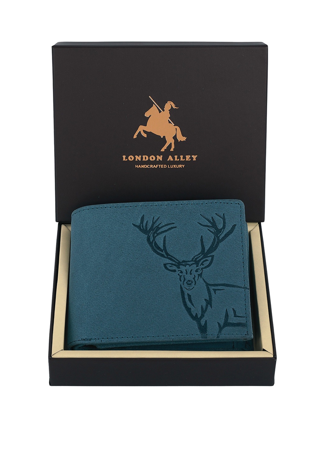 

LONDON ALLEY Men Textured Leather Two Fold Wallet, Blue