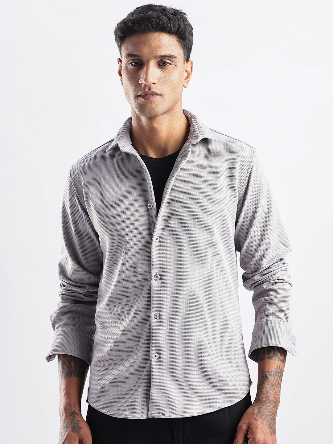 

THE BEETEL HOUSE Men Waffle Dobby Regular Slim Fit Casual Shirt, Grey