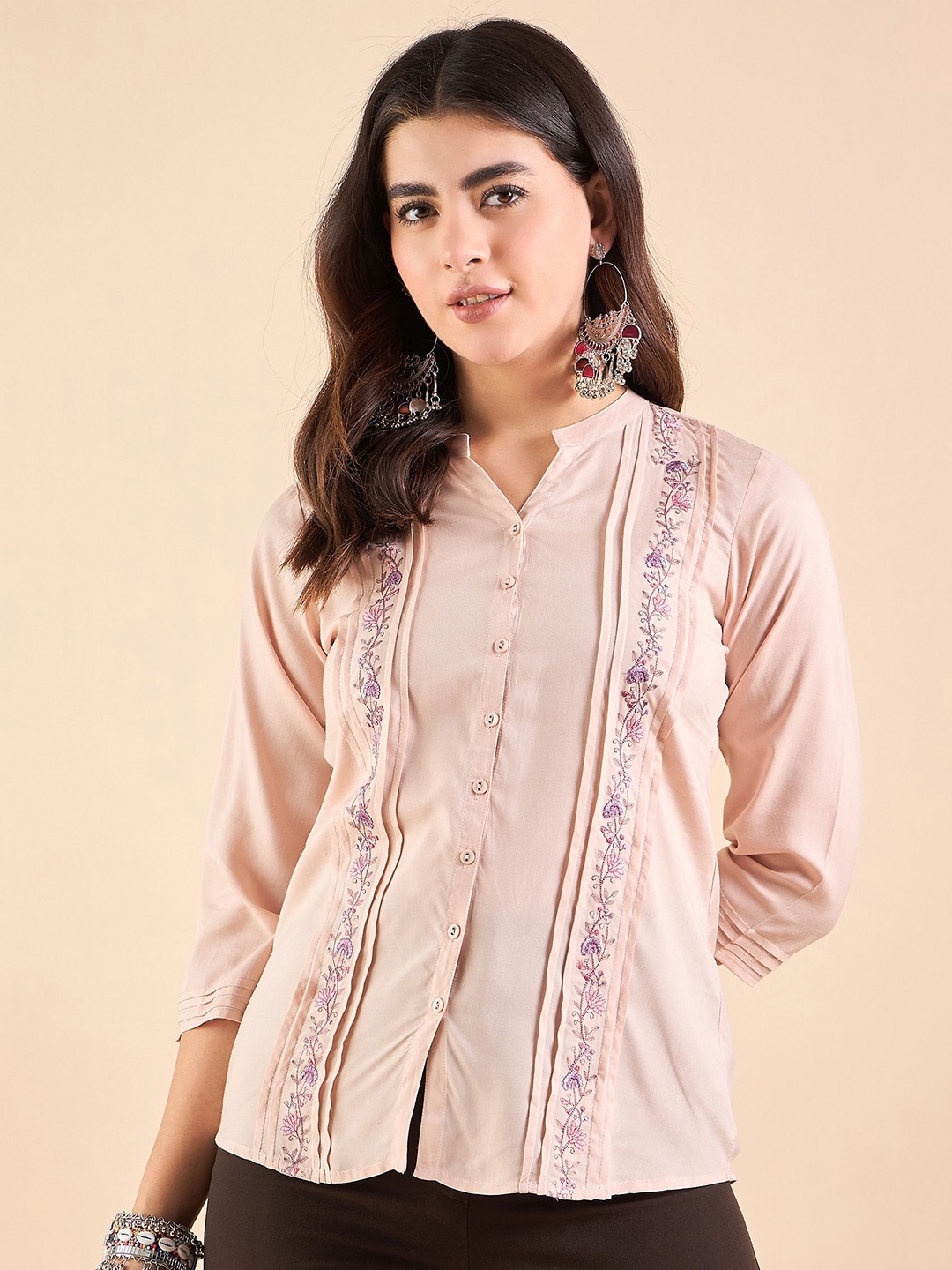 

Anouk Mandarin Collar Top, Mauve