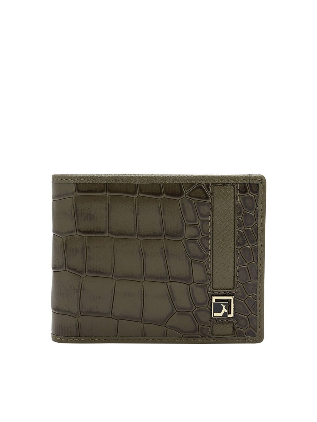 

Da Milano Men Textured Leather Two Fold Wallet, Green