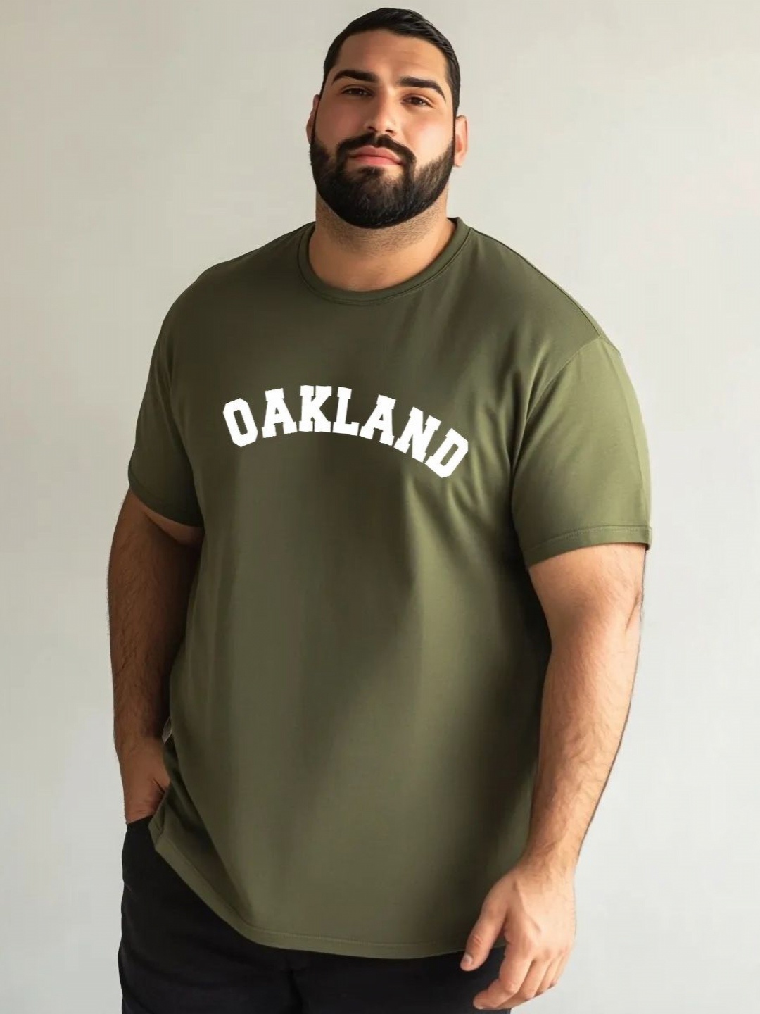 

Toodle Plus Unisex Plus Size Graphic Printed Round Neck Pure Cotton T-Shirt, Olive