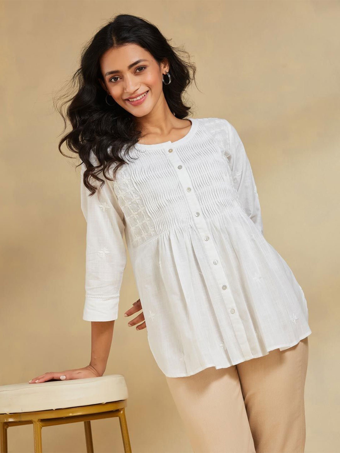 

Fabindia Embroidered Tunic, White