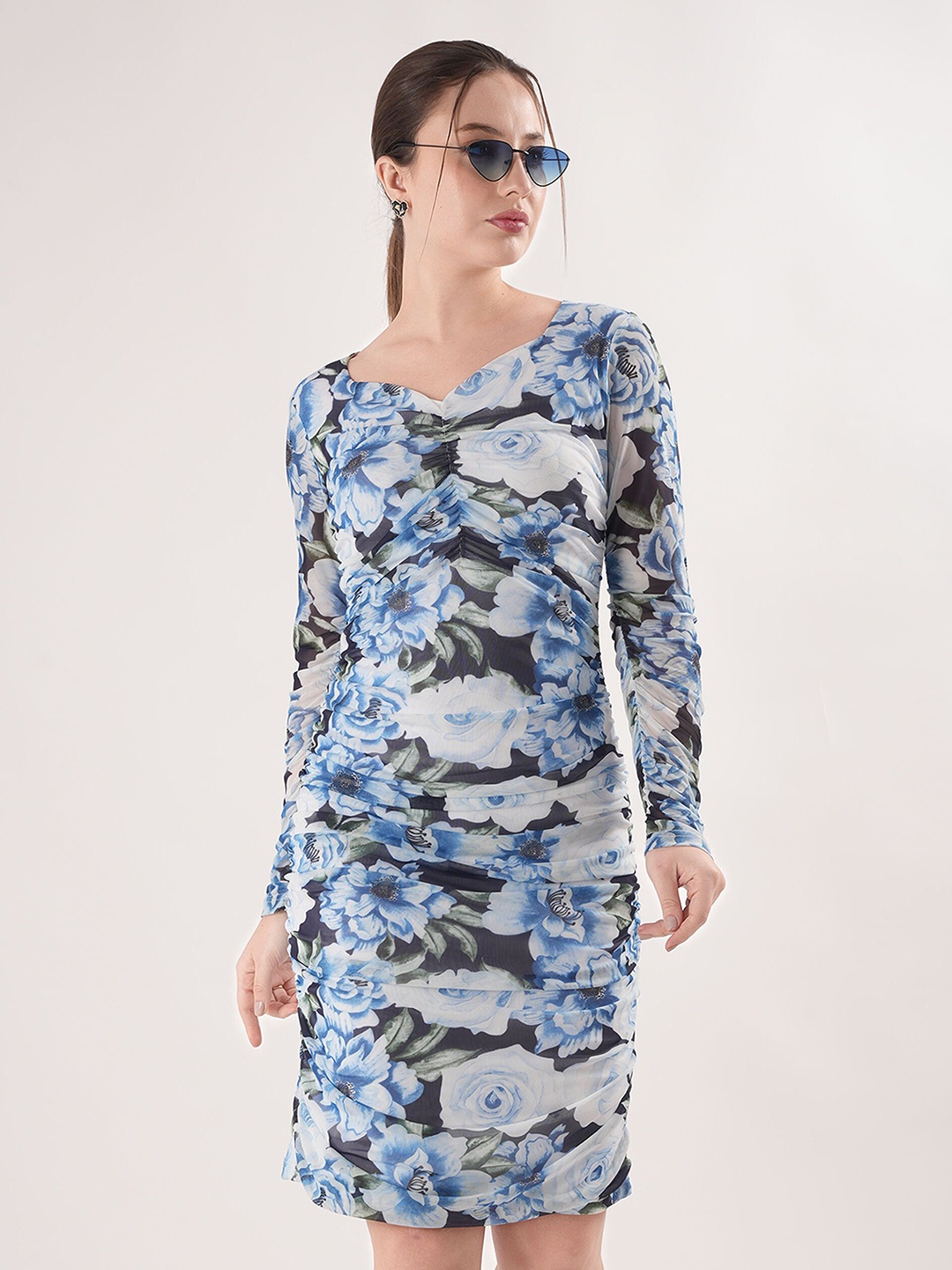 

clobug Floral Print Net Sheath Dress, Blue